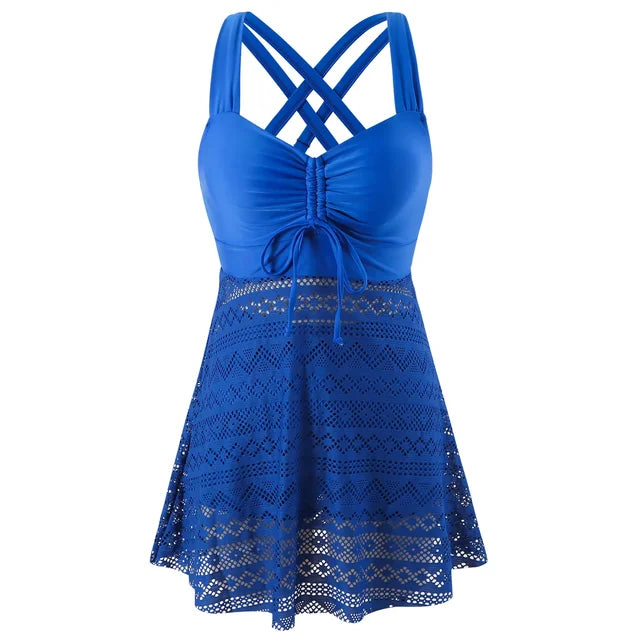 Dame badedragt med nederdel og snøre til strand og pool