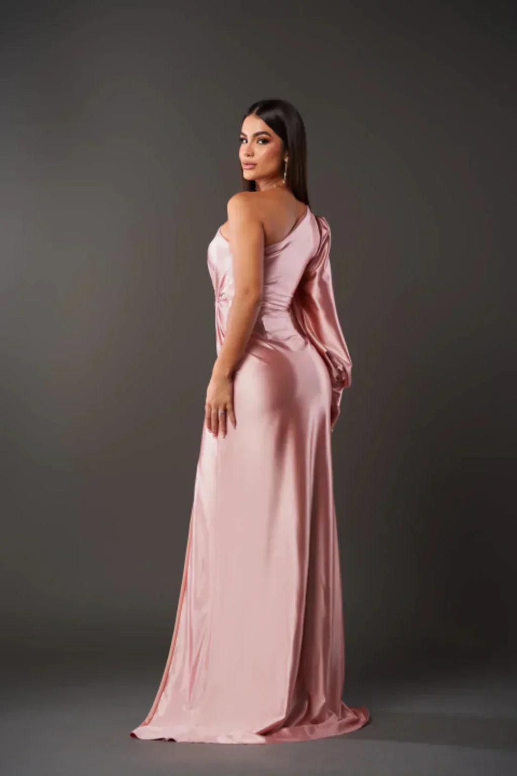Dame Flot Elegant Gala Maxi Kjole Med One Shoulder Drapering Og Høj Slids