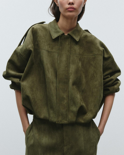 Elegant Kvinders Ruskindsjakke Oversized Varm