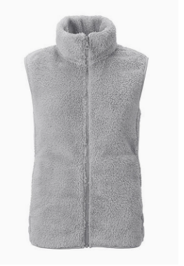 Blød teddy bodywarmer til dame med høj krave og lynlås