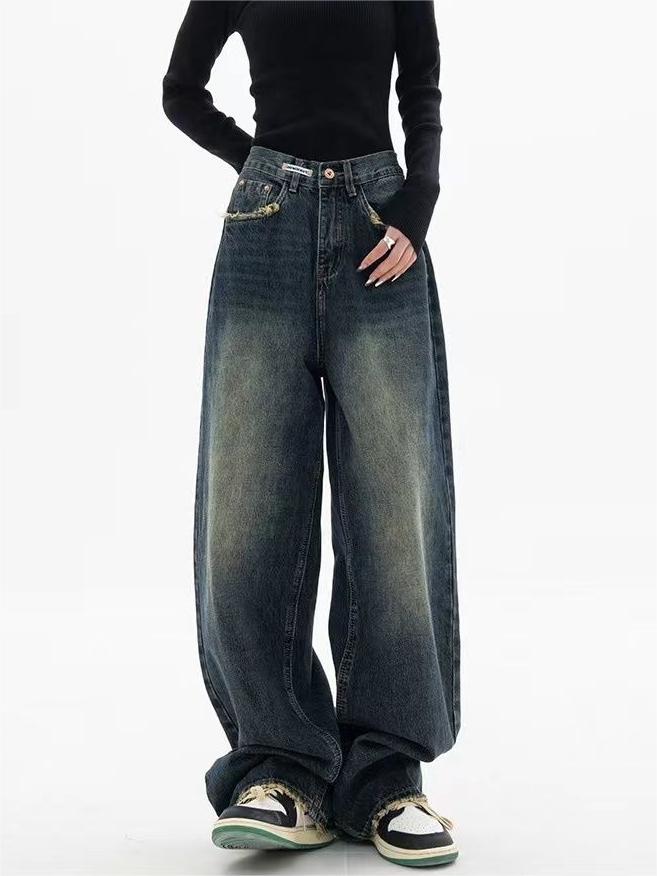 Stilfulde Dame Jeans med Løs Pasform og Vintage Vasket Effekt