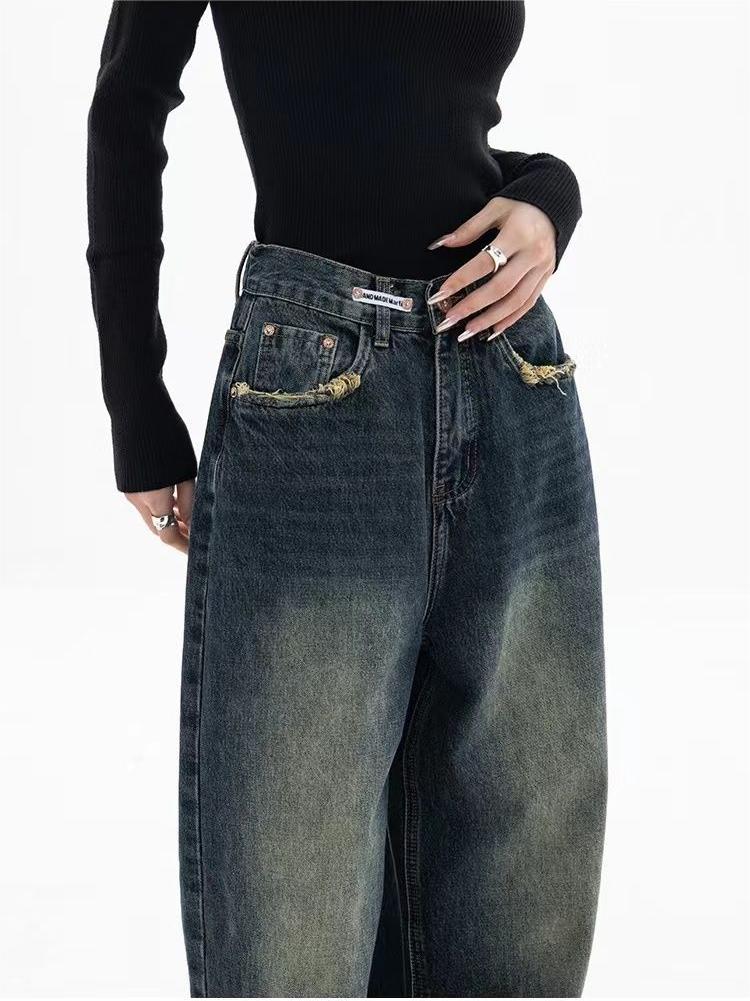 Stilfulde Dame Jeans med Løs Pasform og Vintage Vasket Effekt