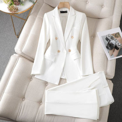 Elegant Dame Blazer Sæt med Dobbelt Knapper