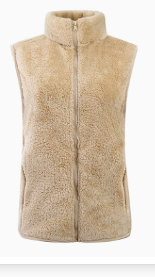 Blød teddy bodywarmer til dame med høj krave og lynlås