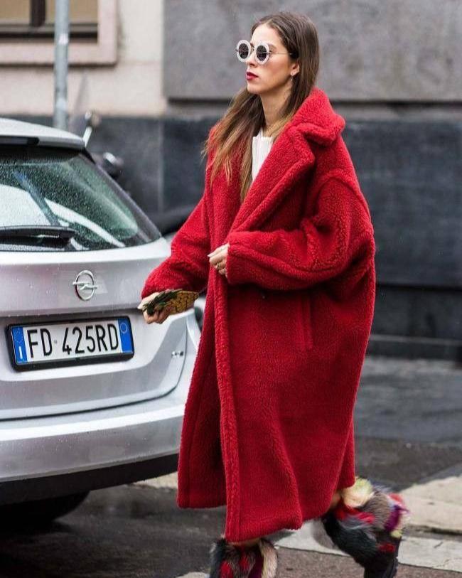 Blød Oversized Dame Vinterfrakke med Lang Teddy-pasform