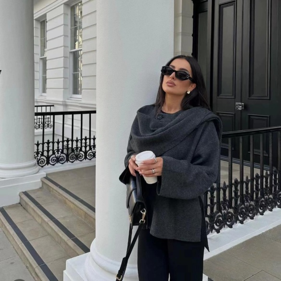 Stilfuld Elegant Dame Kappefrakke med Vide Ærmer