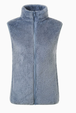 Blød teddy bodywarmer til dame med høj krave og lynlås