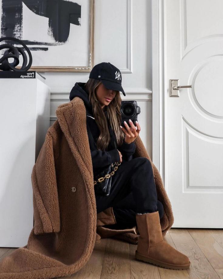 Blød Oversized Dame Vinterfrakke med Lang Teddy-pasform