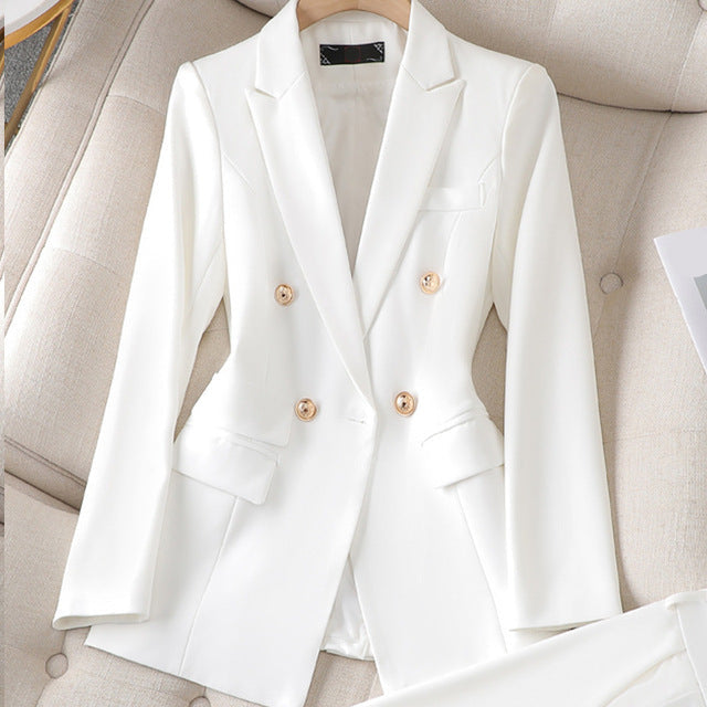 Elegant Dame Blazer Sæt med Dobbelt Knapper