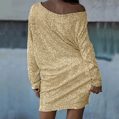 Glitrende Palliet Mini Kjole med Off-Shoulder Look