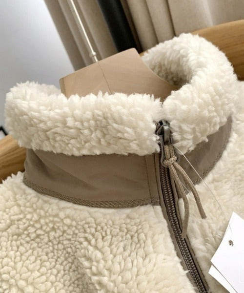 Varm Teddyjakke til Kvinder med Høj Krave og Lynlåslomme