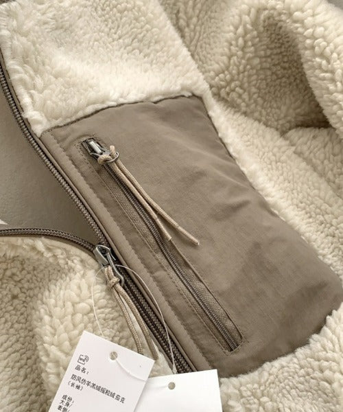 Varm Teddyjakke til Kvinder med Høj Krave og Lynlåslomme