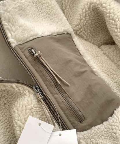 Varm Teddyjakke til Kvinder med Høj Krave og Lynlåslomme