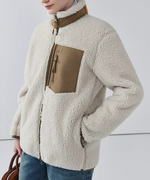 Varm Teddyjakke til Kvinder med Høj Krave og Lynlåslomme