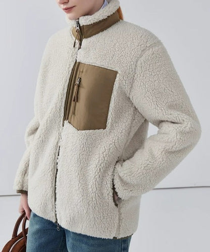 Varm Teddyjakke til Kvinder med Høj Krave og Lynlåslomme