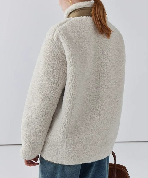 Varm Teddyjakke til Kvinder med Høj Krave og Lynlåslomme