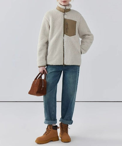 Varm Teddyjakke til Kvinder med Høj Krave og Lynlåslomme