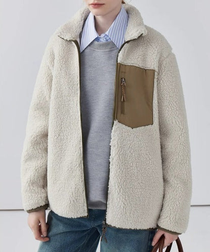 Varm Teddyjakke til Kvinder med Høj Krave og Lynlåslomme