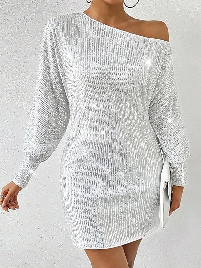 Glitrende Palliet Mini Kjole med Off-Shoulder Look