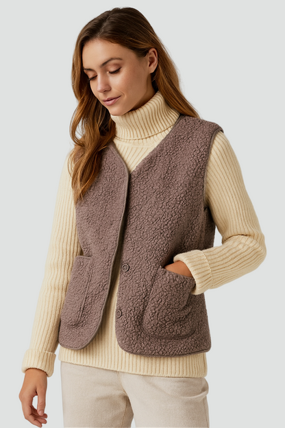 Blød Komfortabel Dame Vest Med Knapper Og Lommer