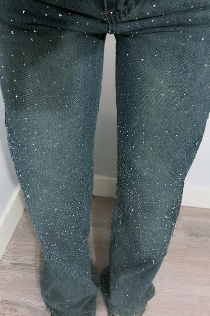 Dame Jeans med Høj Talje og Glitter Detaljer