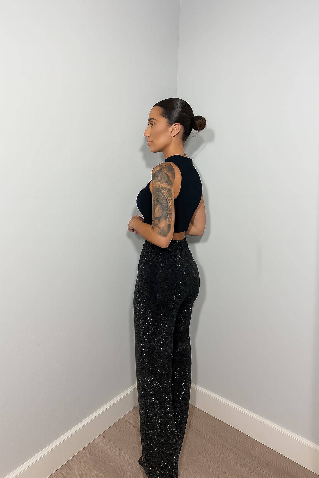 Dame Jeans med Høj Talje og Glitter Detaljer