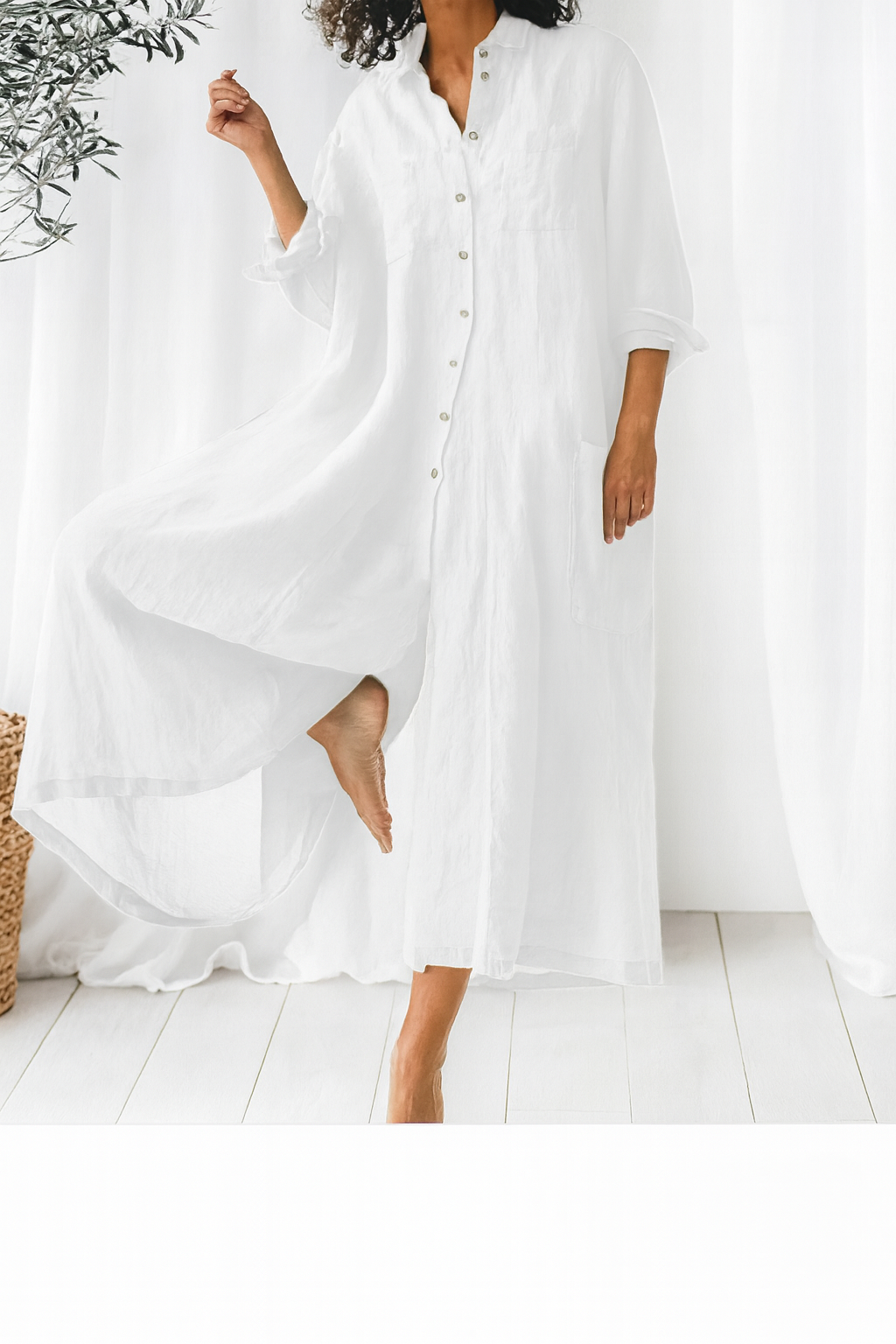 Dame one piece skjortekjole med knapper og løs pasform
