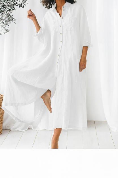 Dame one piece skjortekjole med knapper og løs pasform