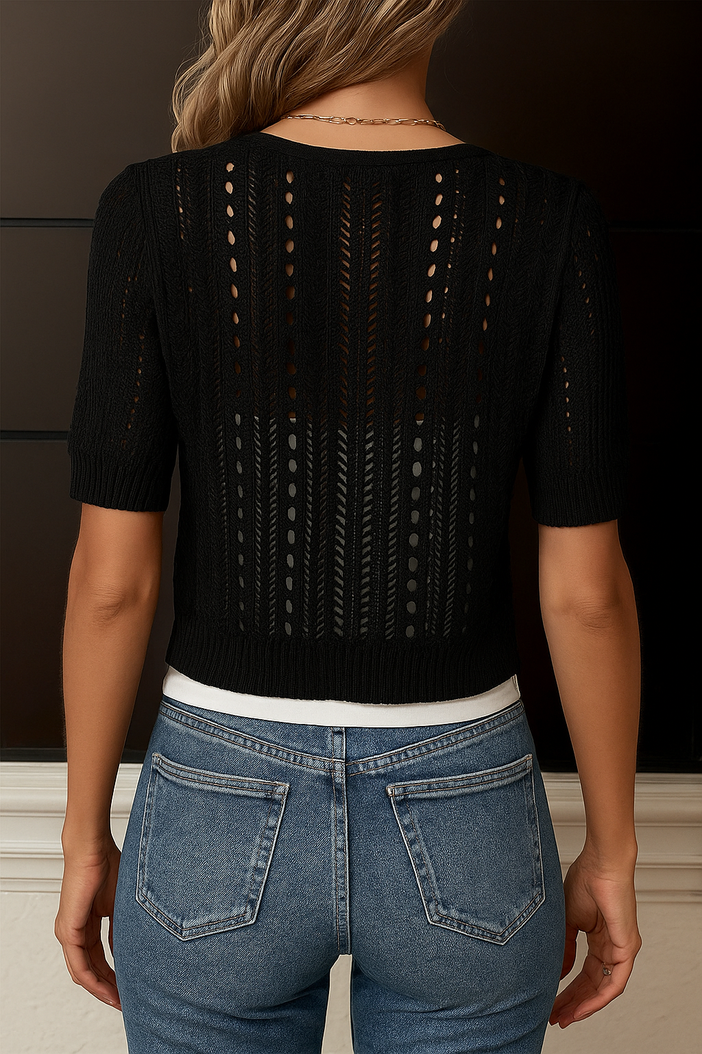 Kort og Åndbar Strikcardigan med Knapper