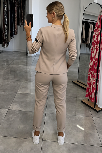 Elegant Stilfuldt Dame To Delt Blazer Sæt Med Jogger Bukser