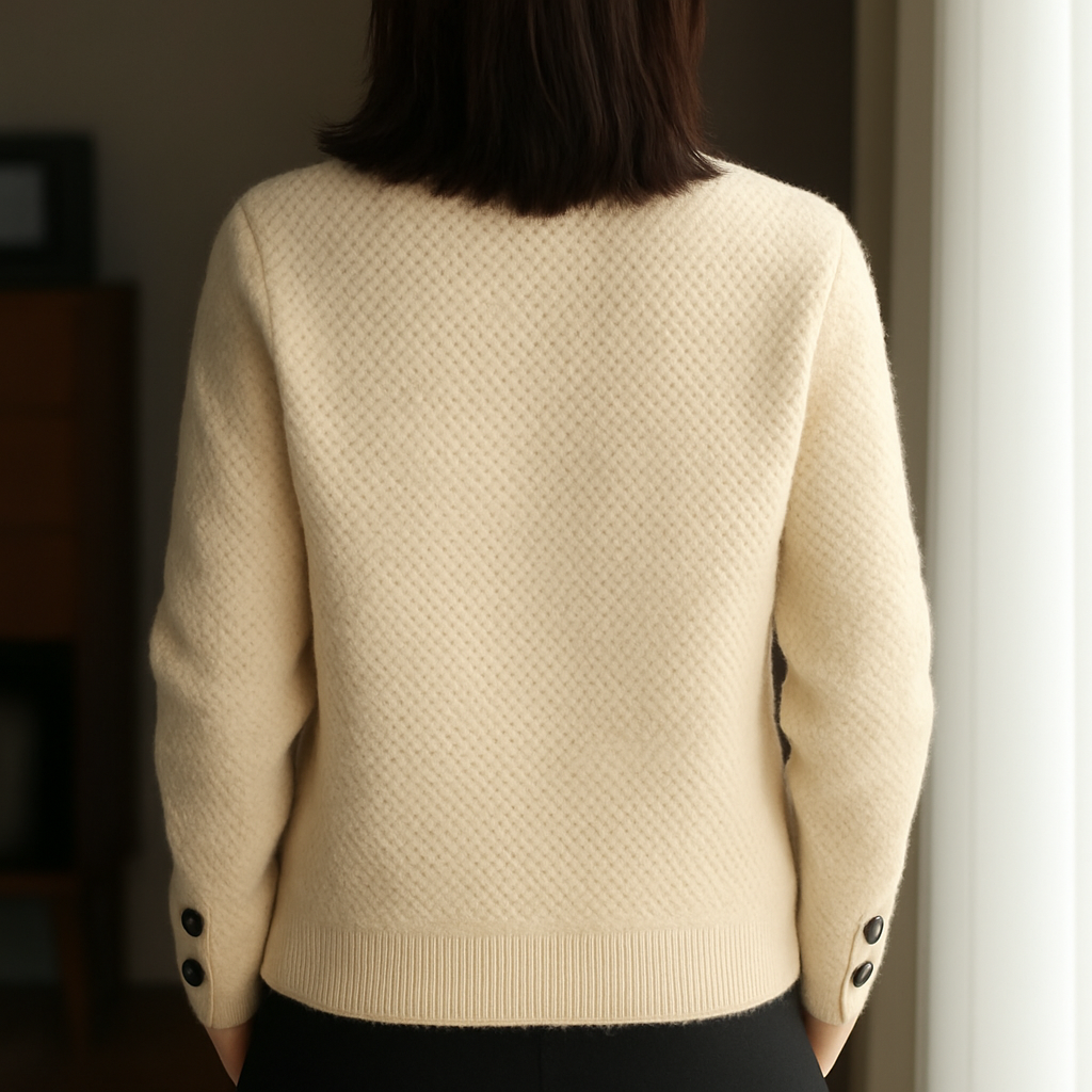 Klassisk Dame Uld Cardigan Med Knapper Og Lommer