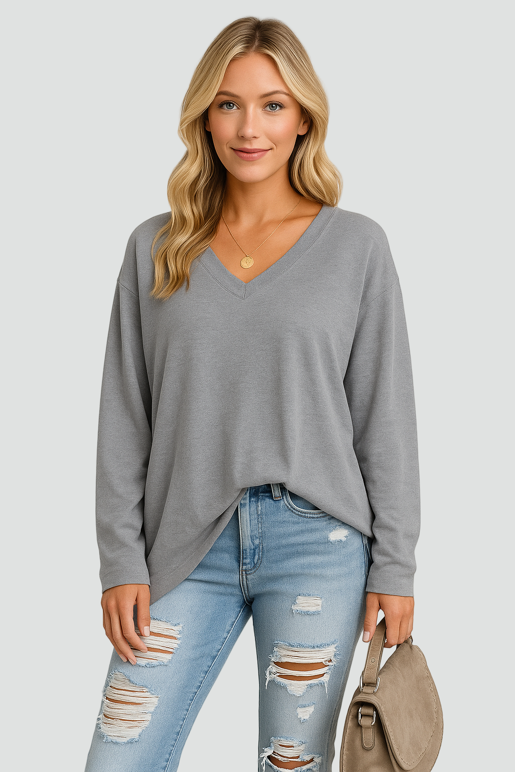 Casual Oversized V-hals Sweater til Kvinder