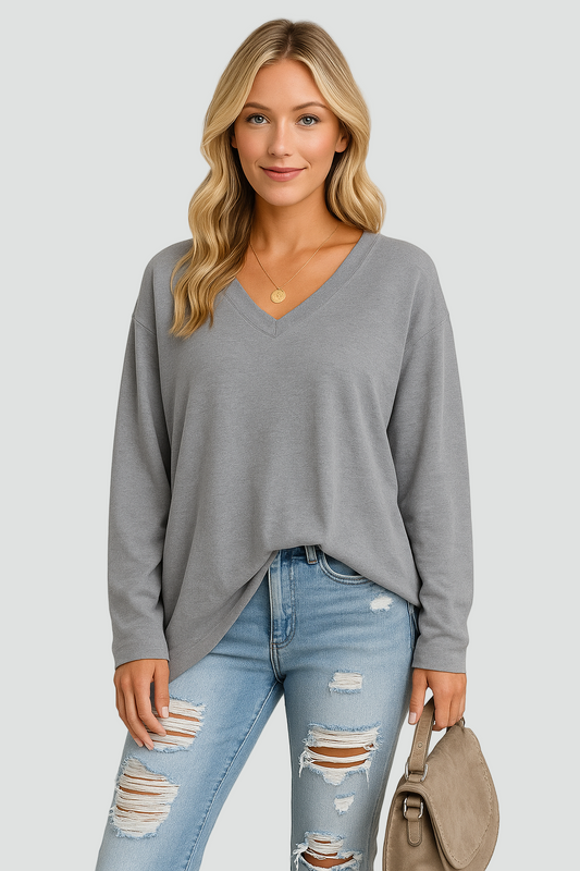 Casual Oversized V-hals Sweater til Kvinder
