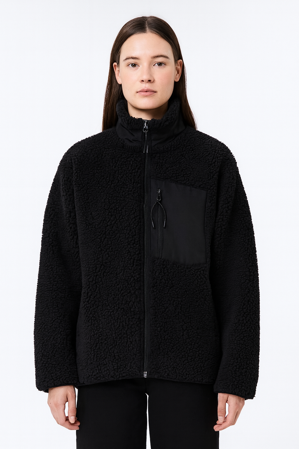 Varm Teddyjakke til Kvinder med Høj Krave og Lynlåslomme