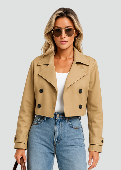Elegant Khaki Kort Dame Trenchcoat