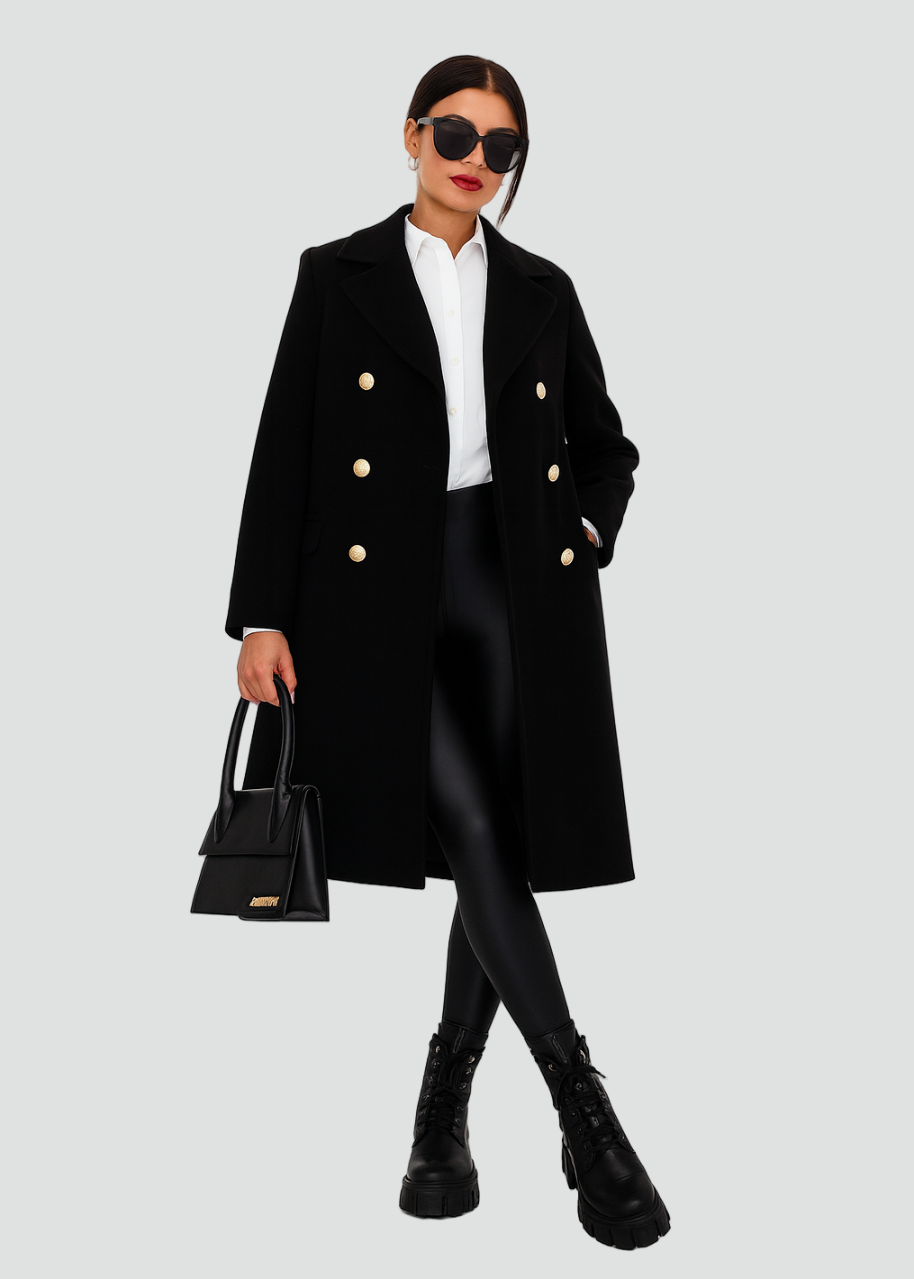 Elegant Lang Figursyet Uldfrakke til Kvinder med Knapdesign