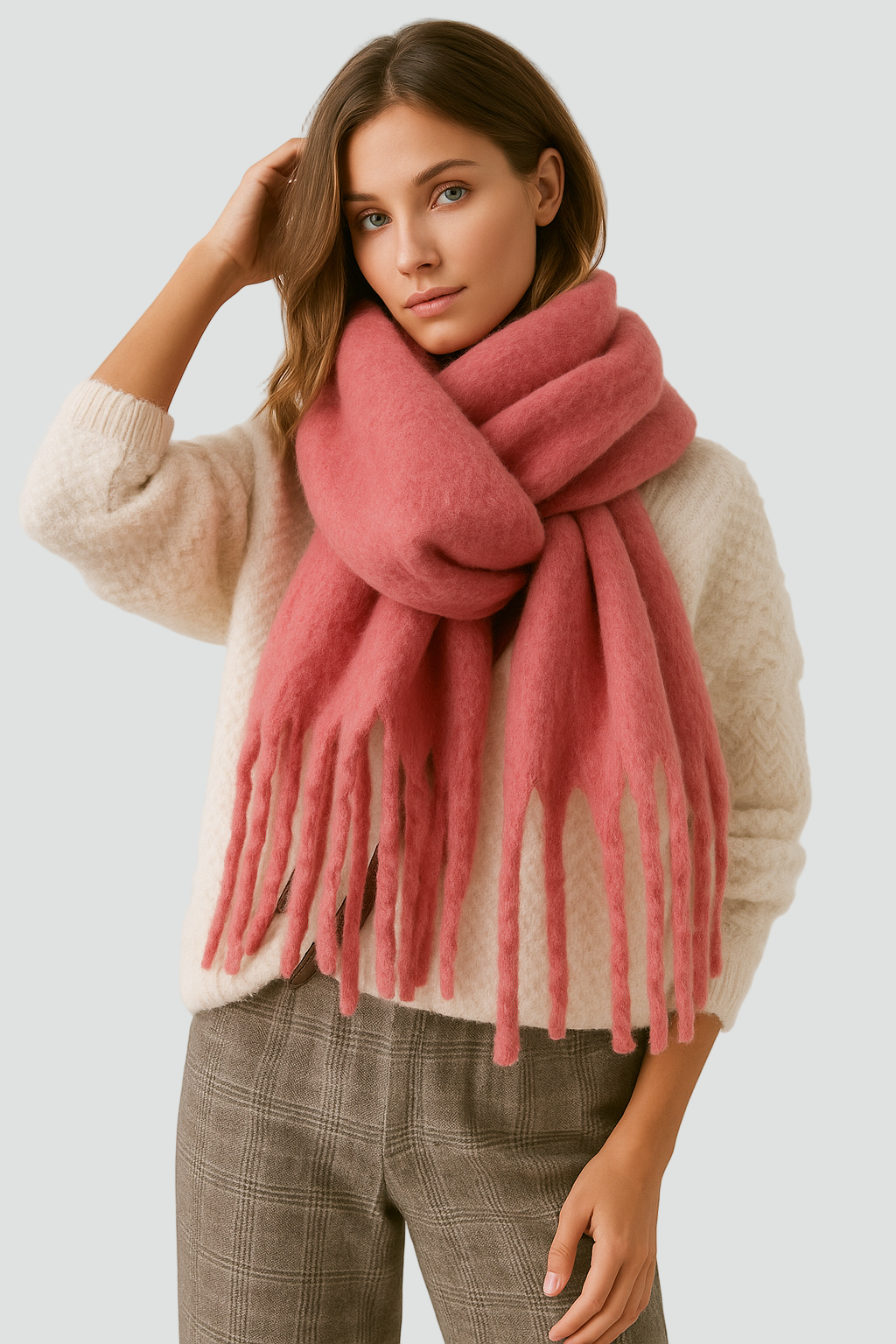 Elegant Lang Vinterhalstørklæde med Frynser til Kvinder