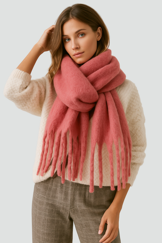 Elegant Lang Vinterhalstørklæde med Frynser til Kvinder