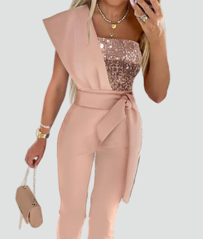 Festlig Jumpsuit Med Pailletter Og Bindebælte Til Dame