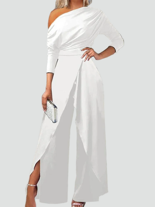 Chic Jumpsuit Til Dame Med En Skulder Og Vide Bukseben