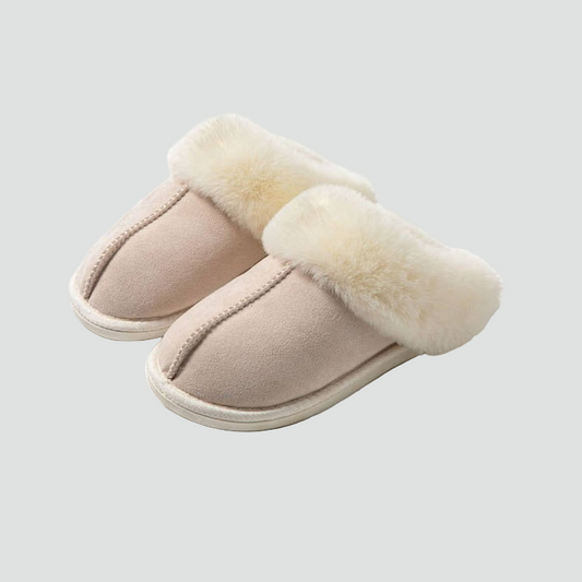 Kvinder Beige Fluffy Tøfler med Skridsikker Sål og Varm Foring
