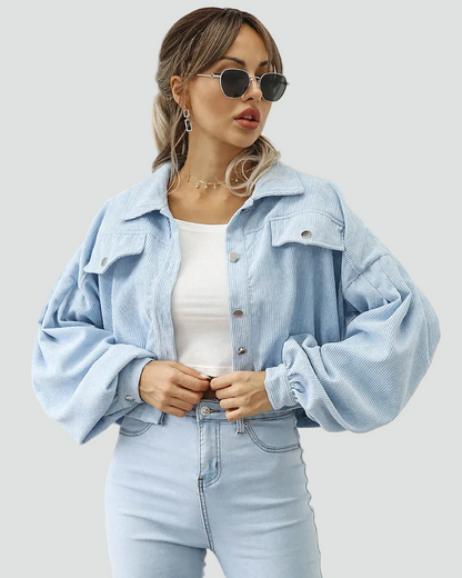 Dame fløjlsjakke oversized med knapper og korte længde