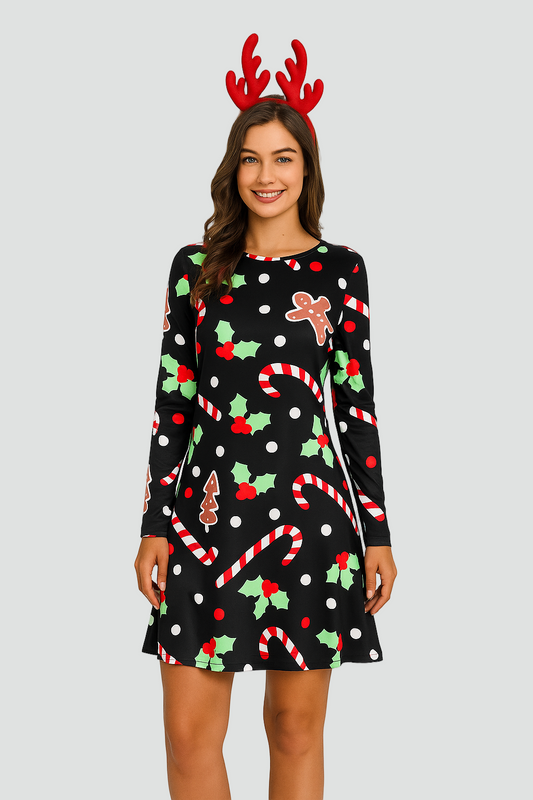 Jule Mini Festkjole til Kvinder med Lange Ærmer og Behagelig Pasform