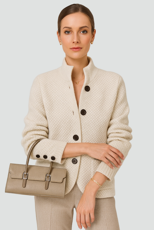 Klassisk Dame Uld Cardigan Med Knapper Og Lommer