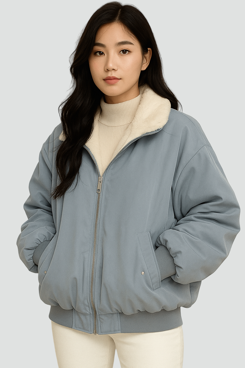 Komfortabel Oversized Bomberjakke til Kvinder med Pelsfor