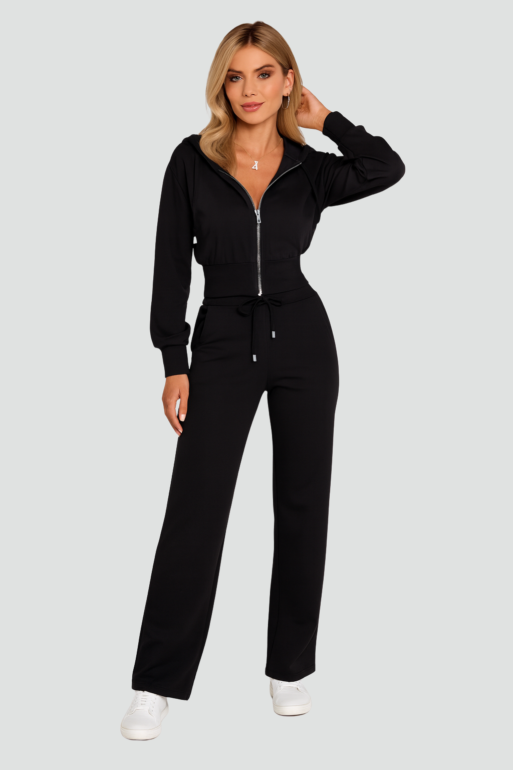 Komfortabelt og Luksuriøst Damesæt med Lynlås og Hætte