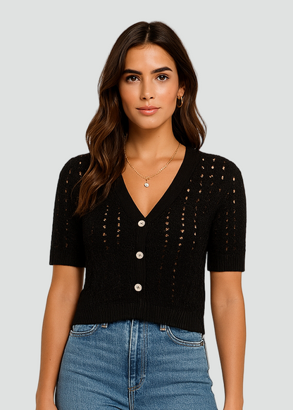 Kort og Åndbar Strikcardigan med Knapper