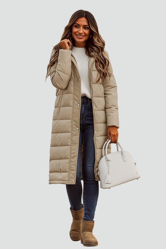 Lang Varm Foret Dame Pufferjakke med Hætte