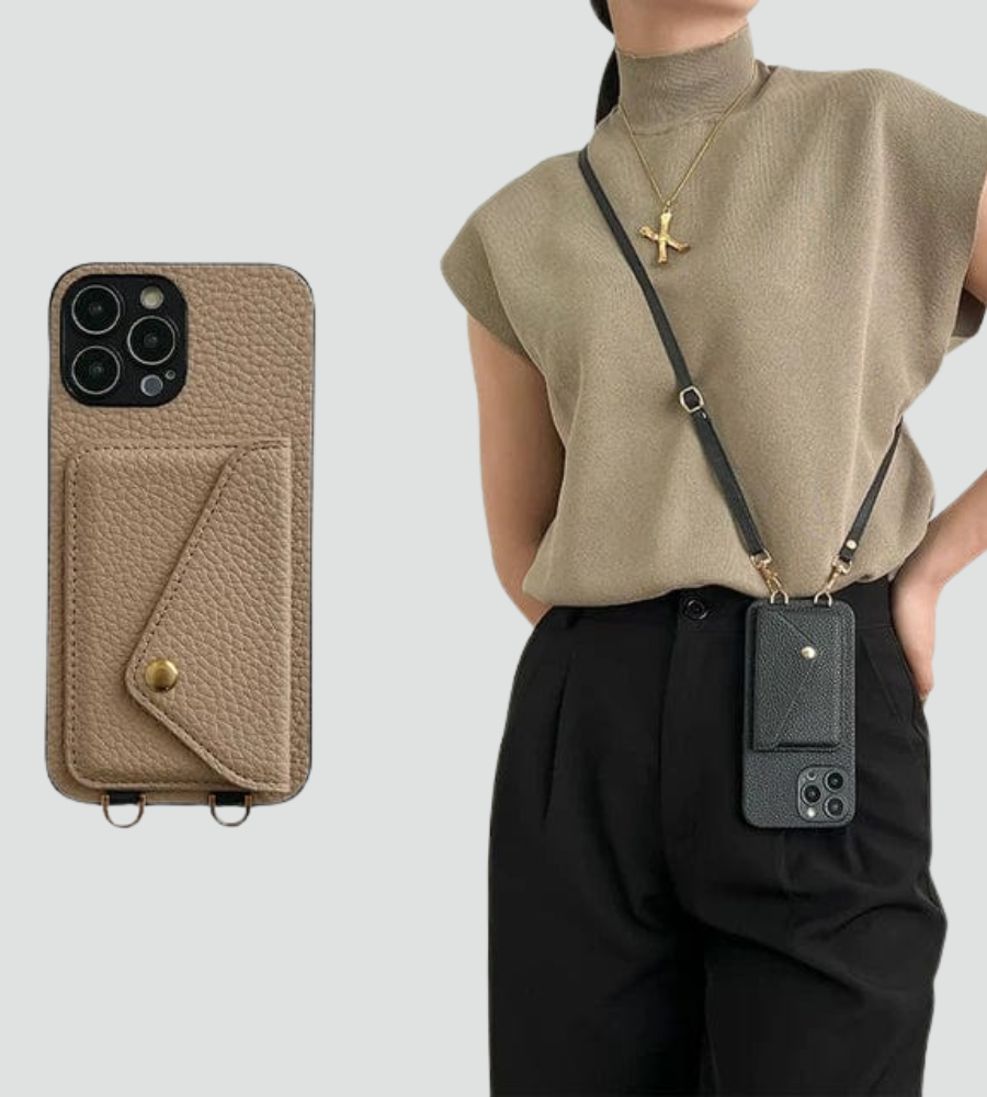 Læder crossbody mobilcover med kortholder og skulderrem