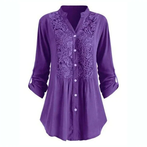 Elegant Dame Tunika Bluse med Blonde Detalje